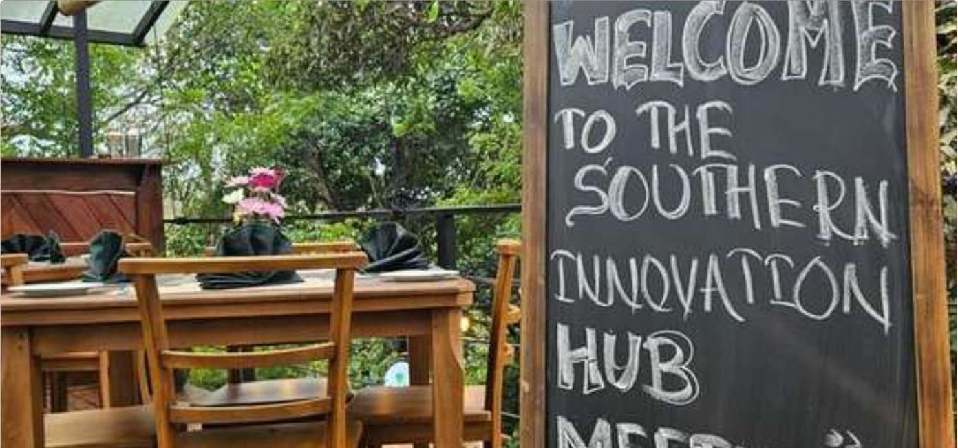 Chalkboard welcoming founders to the Southern Innovation Hub meetup in Unawatuna