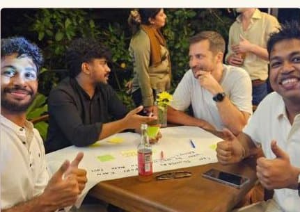 Founders talking over dinner